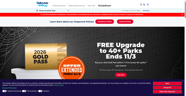 Security scan screenshot of https://www.valleyfair.com/