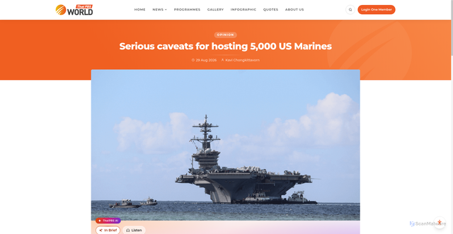 Security scan screenshot of https://www.thaipbsworld.com/opinion/serious-caveats-for-hosting-5,000-us-marines