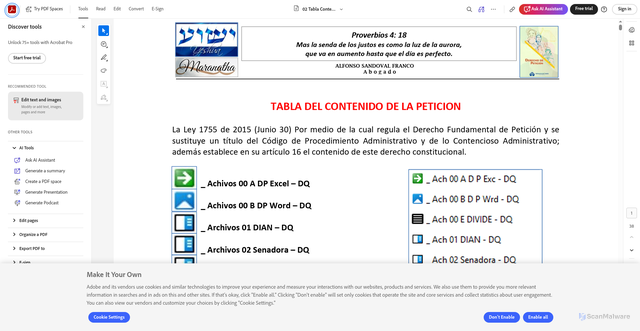 Security scan screenshot of https://acrobat.adobe.com/id/urn:aaid:sc:US:91d7de6a-123c-43dd-9077-6fb7af85ce83