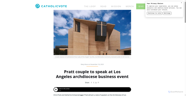 Security scan screenshot of https://catholicvote.org/chris-pratt-to-speak-at-los-angeles-archdiocese-business-event/