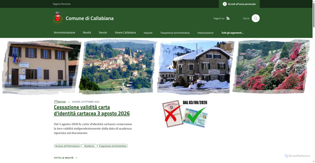 Security scan screenshot of https://www.comune.callabiana.bi.it/