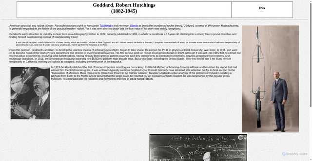 Security scan screenshot of https://weebau.com/history/goddard.htm