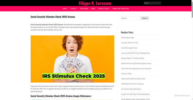 Security scan screenshot of https://filippalorenzenn.pages.dev/fssbw-social-security-stimulus-check-2025-arizona-qhsud/