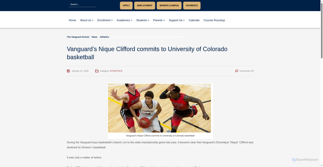 Security scan screenshot of https://thevanguardschool.com/athletics/vanguards-nique-clifford-commits-to-university-of-colorado-basketball/