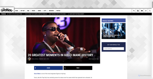 Security scan screenshot of https://theboombox.com/20-greatest-moments-in-gucci-mane-history/