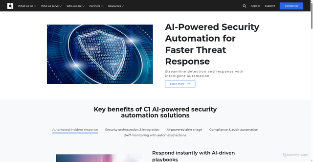 Security scan screenshot of https://www.onec1.com/what-we-do/security/ai/security-automation