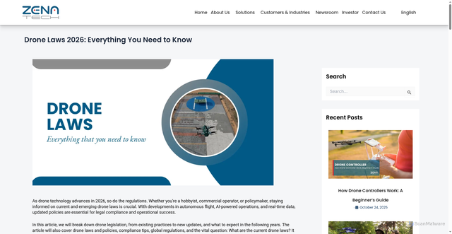 Security scan screenshot of https://www.zenatech.com/drone-laws-2025-everything-you-need-to-know/