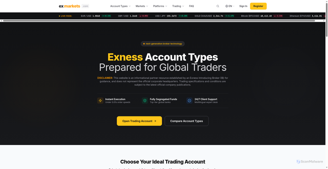 Security scan screenshot of http://exnessxmarkets.com/