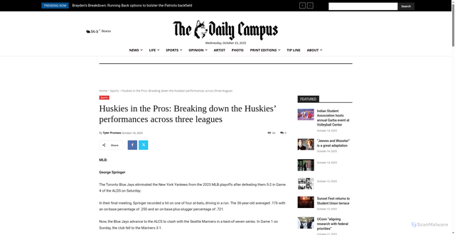 Security scan screenshot of https://dailycampus.com/2025/10/14/huskies-in-the-pros-breaking-down-the-huskies-performances-across-three-leagues-2/
