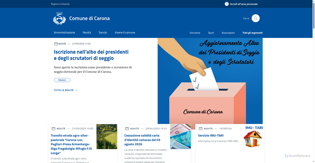 Security scan screenshot of https://www.comune.carona.bg.it/home/index.html