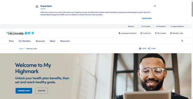 Security scan screenshot of https://myhighmark.com