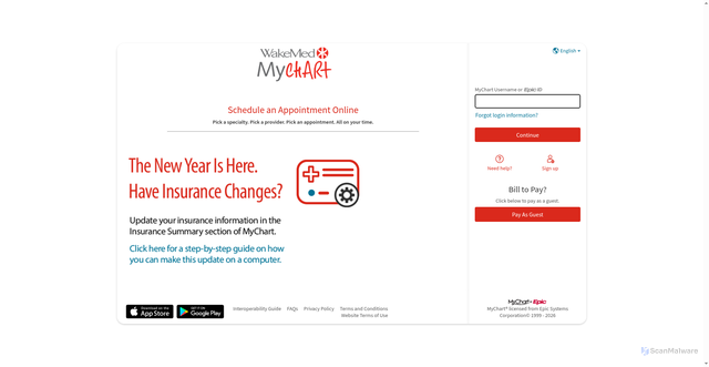 Security scan screenshot of https://mychart.wakemed.org