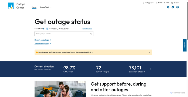 Security scan screenshot of https://outages.alerts.pge.com/
