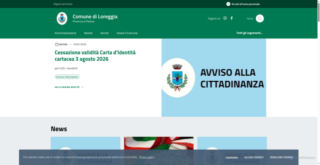 Security scan screenshot of https://www.comune.loreggia.pd.it