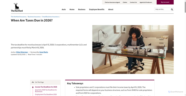 Security scan screenshot of https://www.thehartford.com/small-business-insurance/business-tax-deadline