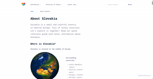 Security scan screenshot of https://www.slovakia.com/facts/