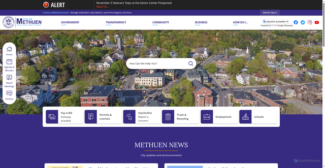 Security scan screenshot of https://methuen.gov/