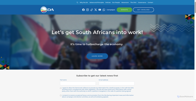 Security scan screenshot of https://www.da.org.za/