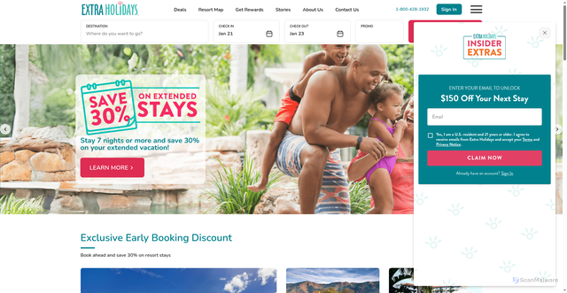 Security scan screenshot of https://extraholidays.com