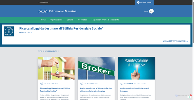 Security scan screenshot of https://patrimoniomessina.it/