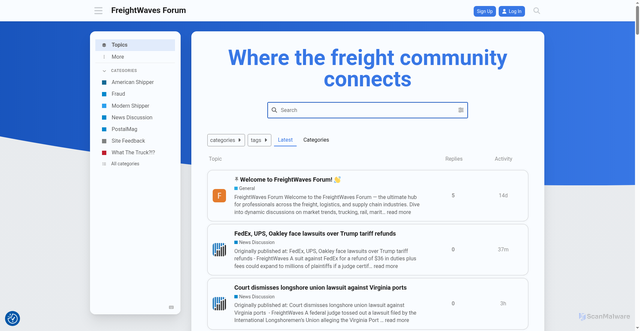 Security scan screenshot of https://forum.freightwaves.com