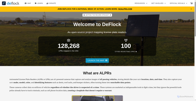 Security scan screenshot of https://deflock.org/