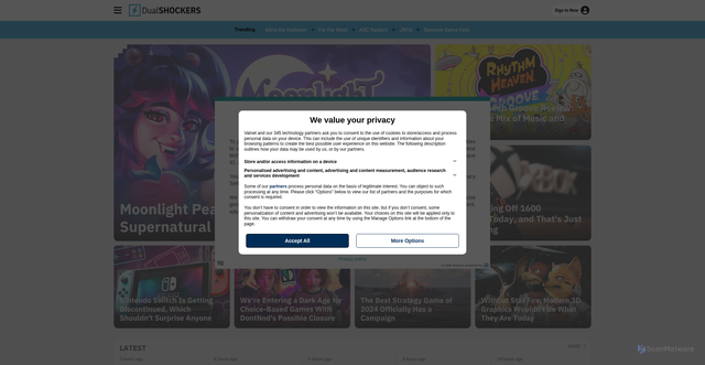 Security scan screenshot of https://www.dualshockers.com