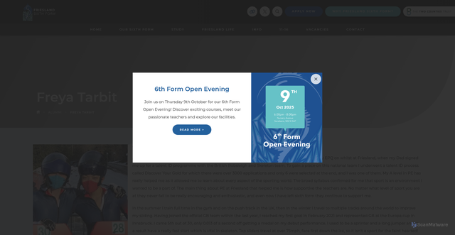 Security scan screenshot of https://www.frieslandp16.ttct.co.uk/alumni/freya-tarbit/