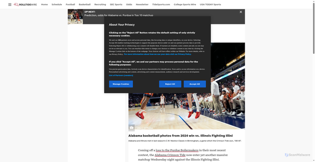 Security scan screenshot of https://rolltidewire.usatoday.com/story/sports/college/crimson-tide/mens-basketball/2025/11/19/alabama-basketball-illinois-fighting-illini-odds-picks-predictions/87341398007/