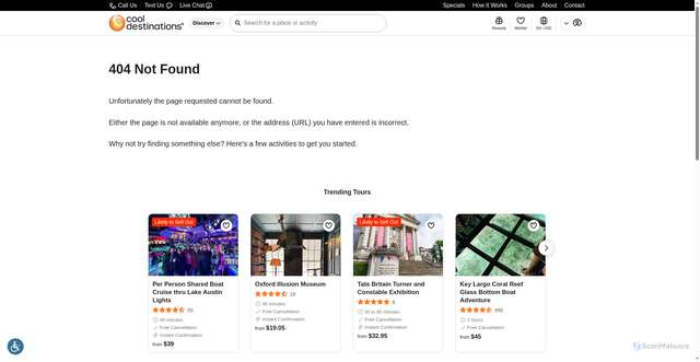 Security scan screenshot of https://www.cooldestinations.com/activity/newark