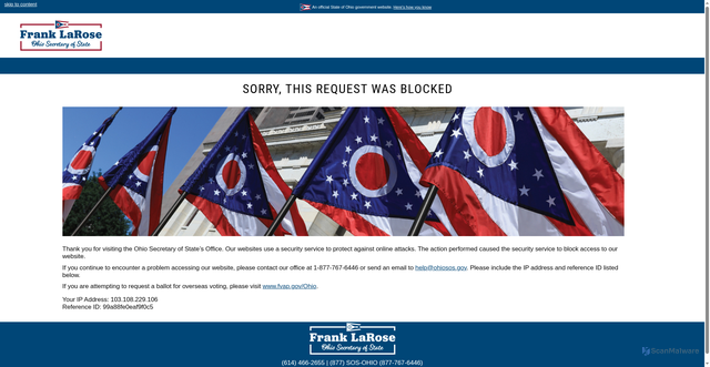 Security scan screenshot of https://www.ohiosos.gov/elections/voters/