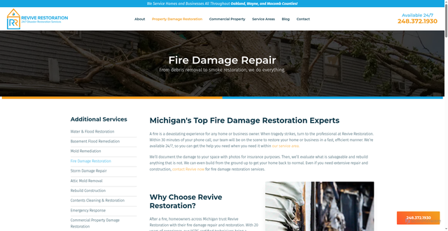 Security scan screenshot of https://reviveexperts.com/damage-restoration/fire-damage-restoration/