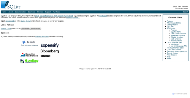 Security scan screenshot of https://www.sqlite.org