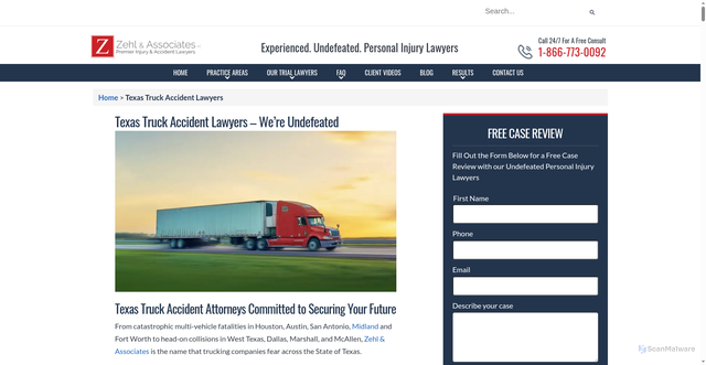 Security scan screenshot of https://www.zehllaw.com/houston-truck-accident-lawyer/