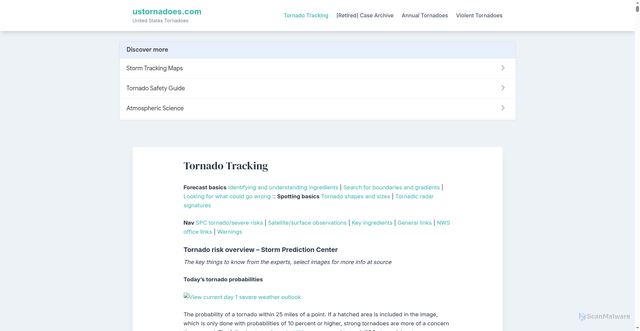 Security scan screenshot of https://www.ustornadoes.com/tornado-tracking/