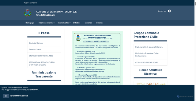 Security scan screenshot of https://www.comune.vairano-patenora.ce.it/hh/index.php