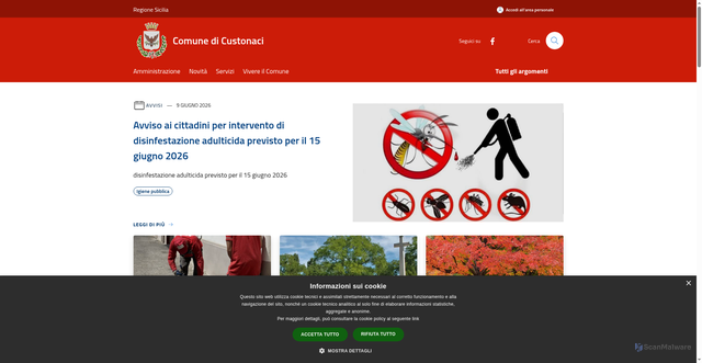 Security scan screenshot of https://www.comune.custonaci.trapani.it