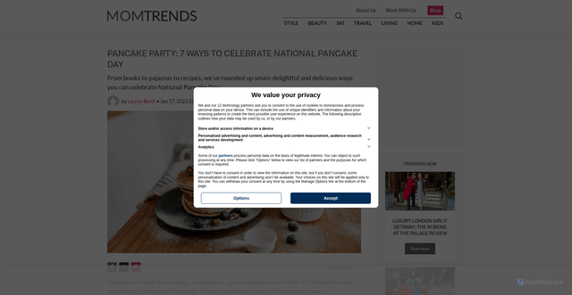 Security scan screenshot of https://www.momtrends.com/home/the-best-pancakes/