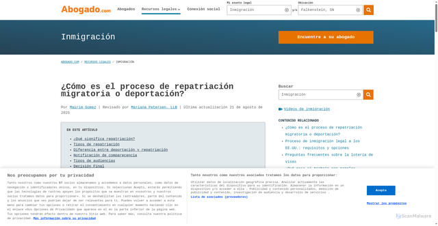 Security scan screenshot of https://www.abogado.com/recursos/inmigracion/proceso-de-repatriacion-inmigratoria.html