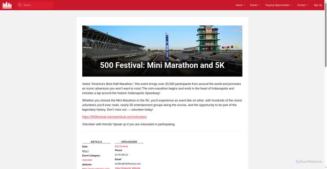 Security scan screenshot of https://www.indyambassadors.org/event/mini-marathon/
