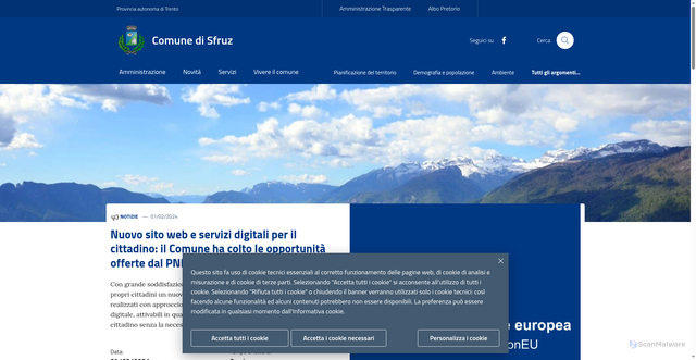 Security scan screenshot of https://www.comune.sfruz.tn.it/
