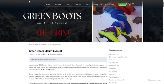 Security scan screenshot of https://accessnepaltour.com/green-boots-mount-everest/