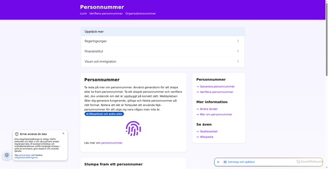 Security scan screenshot of https://personnummer.nu