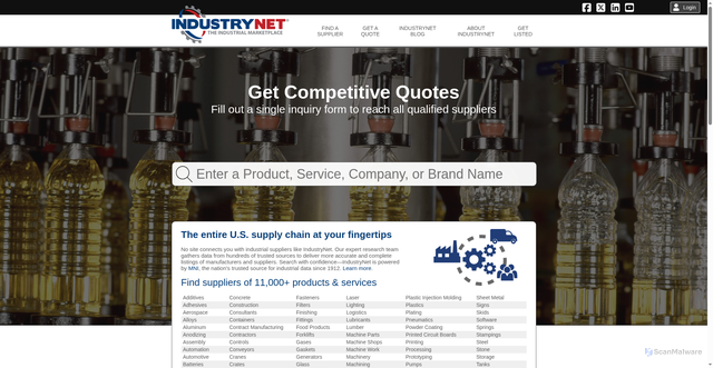 Security scan screenshot of https://www.industrynet.com