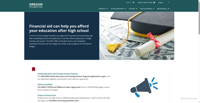 Security scan screenshot of https://oregonstudentaid.gov/
