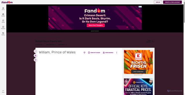 Security scan screenshot of https://britishroyalfamily.fandom.com/wiki/William,_Prince_of_Wales