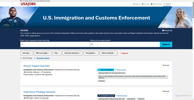 Security scan screenshot of https://ice.usajobs.gov/