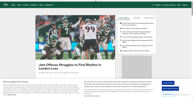 Security scan screenshot of https://www.newyorkjets.com/