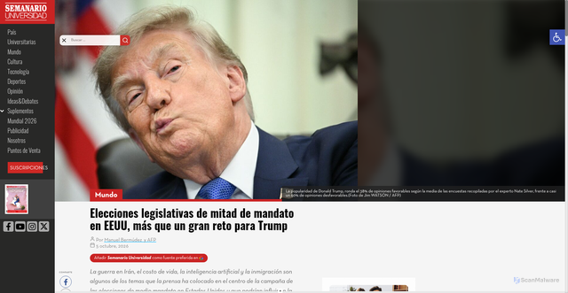 Security scan screenshot of https://semanariouniversidad.com/mundo/elecciones-legislativas-de-mitad-de-mandato-en-eeuu-mas-que-un-gran-reto-para-trump/