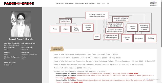 Security scan screenshot of https://facesofcrime.org/profile/595/seyed-esmail-khatib/